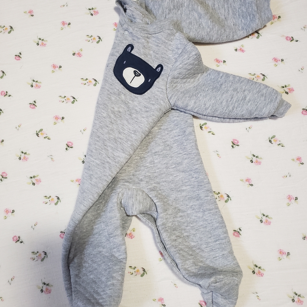 Gray Bear Print Kids One Piece